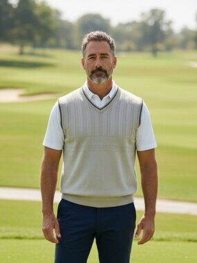Arnold Palmer Golf Vest, Large, Men's, Beige & Black Trim, Knit